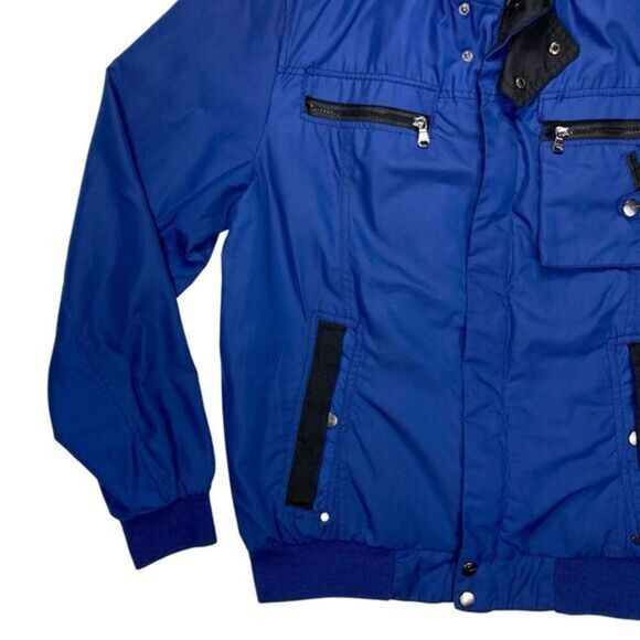 Zara Man Utility Jacket Men XL Blue Black Zip Button Sport Classic Bomber Jacket - Picture 3 of 16